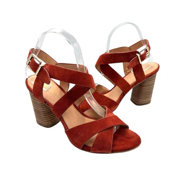 Antonio Melani Pellham Rust Suede Leather Criss Cross Block Heel Strappy Sandals - Picture 1 of 12